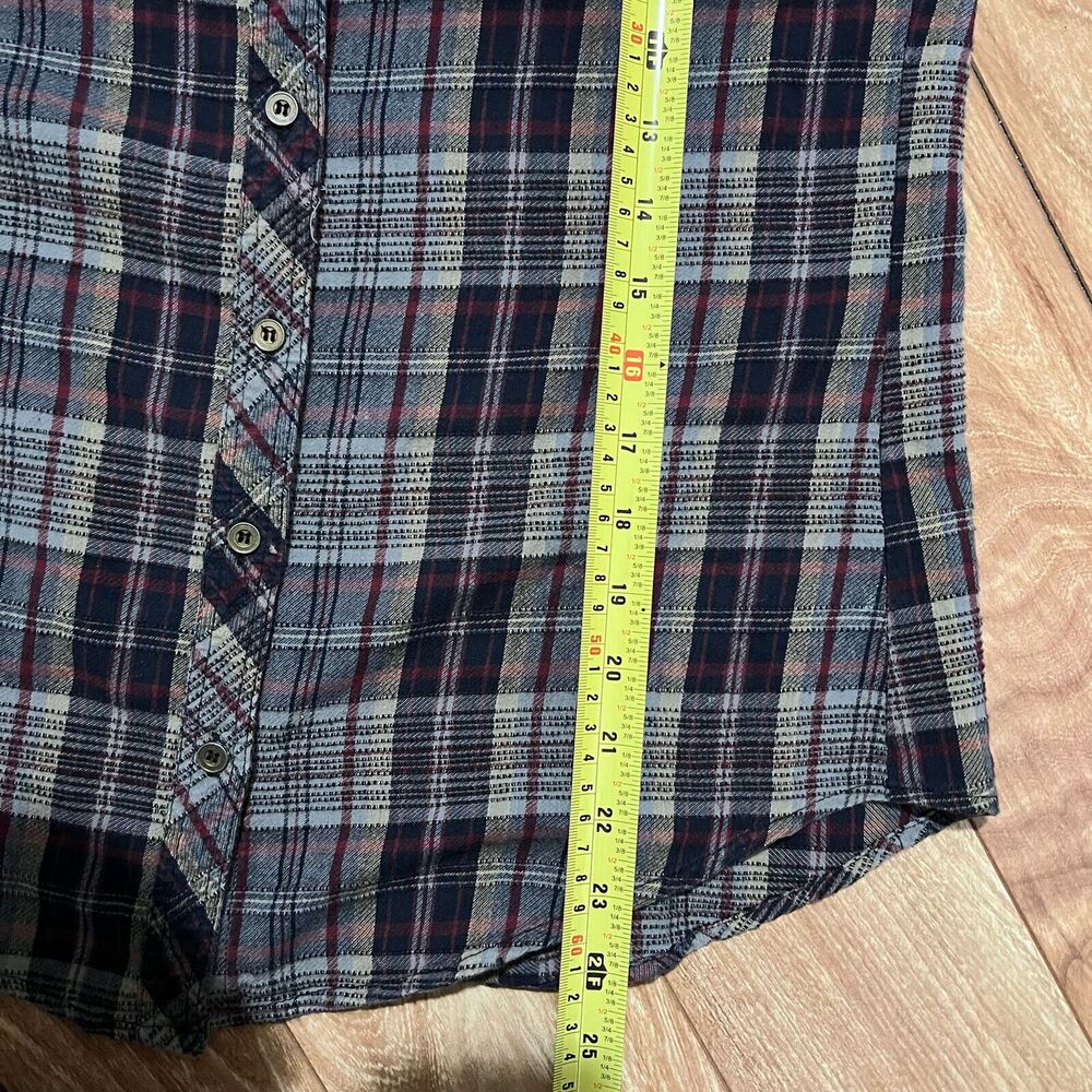 Angie Navy Blue Plaid Button Up Shirt Size S Western Rodeo Long Sleeve Casual - Picture 4 of 4